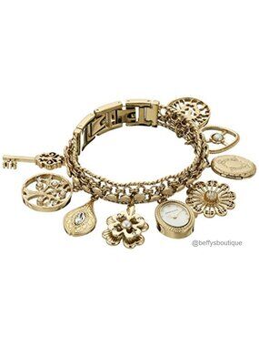 Crystal Accented Charm Bracelet Watch Gold-Tone Stainless Steel